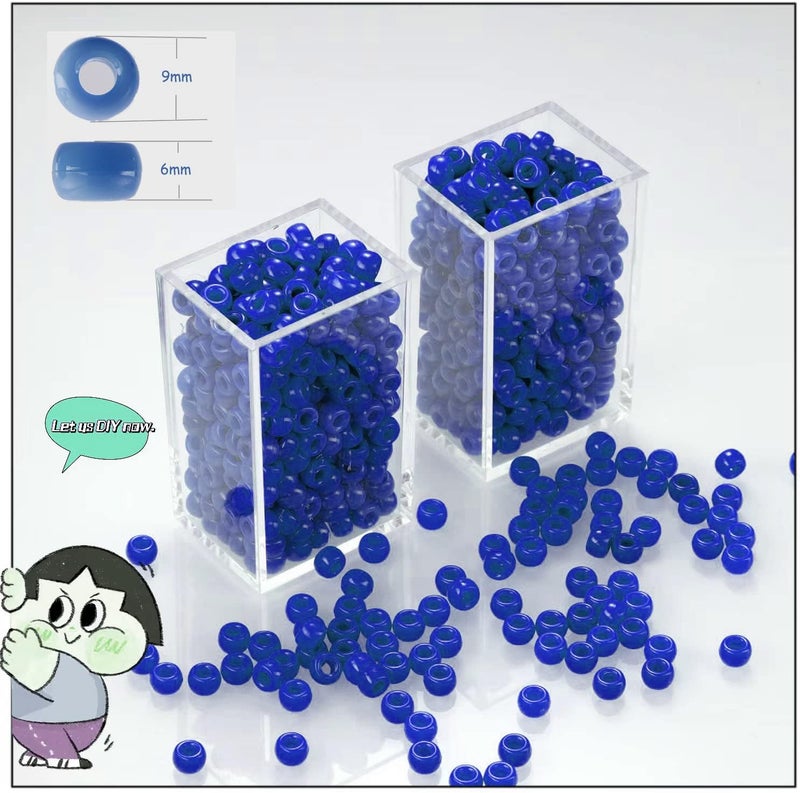 FINEWEN Blue Pony Beads(1200Pcs 6x9mm) Hair Beads,Pony Beads Bulk,Beads for Bracelets Making,Beads for Hair Braids - Image 2